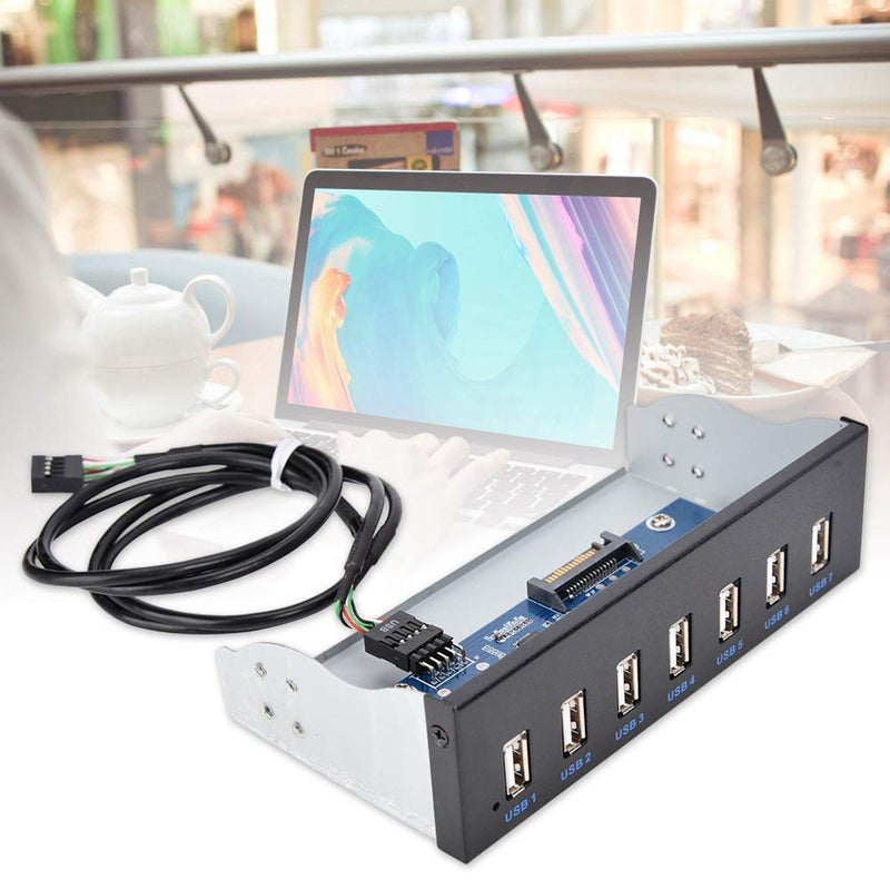fosa USB 2.0 HUB 5.25 Inch Internal Front Metal Panel 5.25 Inch 7 Port USB Hub Drive Panel 9PIN to 6 Port USB2.0 Panel Fit for 5.25 Inch Computer Case Scanner Typewriter - Image 2